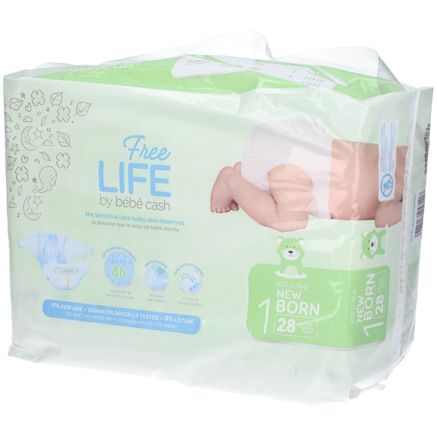 Freelife Pannolini Bebecash New Born Taglia 1 2-4 Kg 28 Pezzi