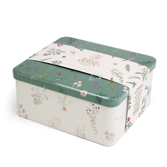 TERRAEMONACI Scatola in latta TISANE DEL BENESSERE 8 gusti - 64 filtri