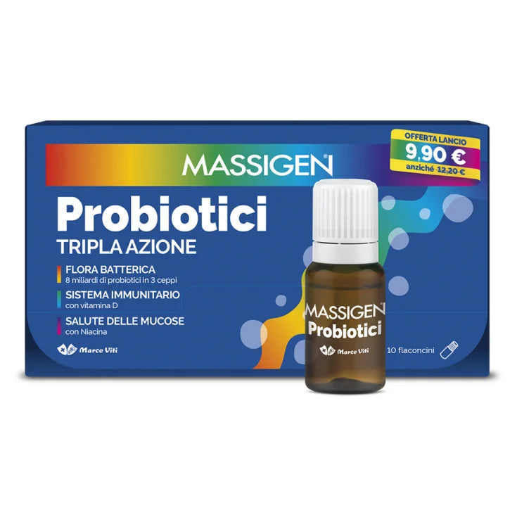 MASSIGEN PROBIOTICI 8MILIARDI 10 FLACONCINI con VITAMINA D e NIACINA