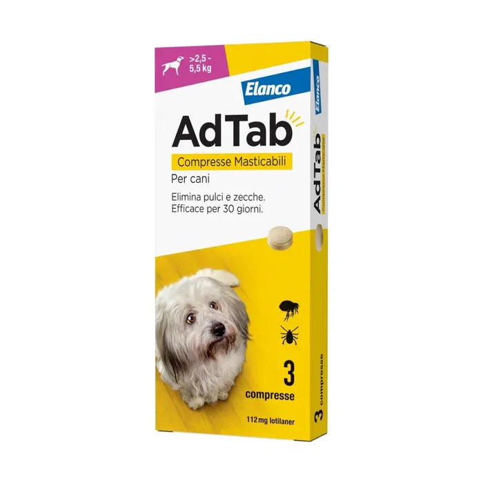 Adtab Per Cani 2,5kg-5,5kg 3 Compresse Masticabili 112mg Elanco