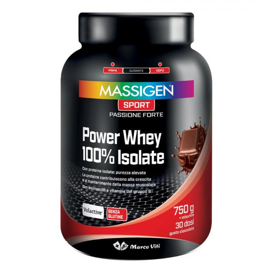 Massigen Sport Power Whey Isolate - PROTEINE 100% ISOLATE GUSTO CIOCCOLATO 750g