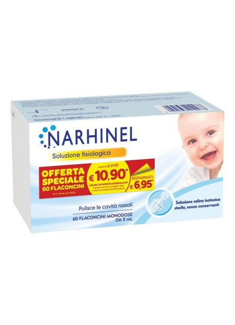 Narhinel soluzione fisiologica per lavaggio nasale e aerosol - confezione da 60 fiale da 5