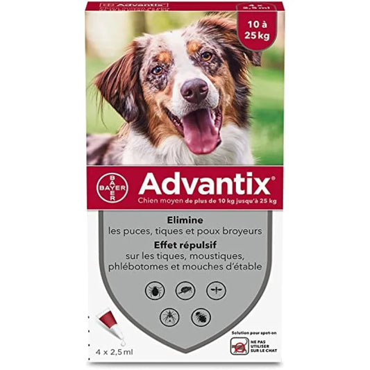Advantix Spot On Antiparassitario Per Cani da 10 A 25 Kg Soluzione 4 Pipette da 2,5ml rosso ELANCO