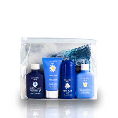 CAMOMILLA BLU MEN'S CARE travel kit Deodorante + bagnodoccia + crema mani+ intimo