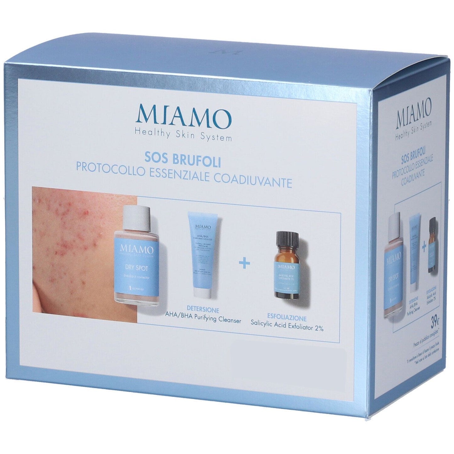 MIAMO COFANETTO SOS BRUFOLI - DETERGENTE + ESFOLIANTE + SOLUZIONE ASTRINGENTE