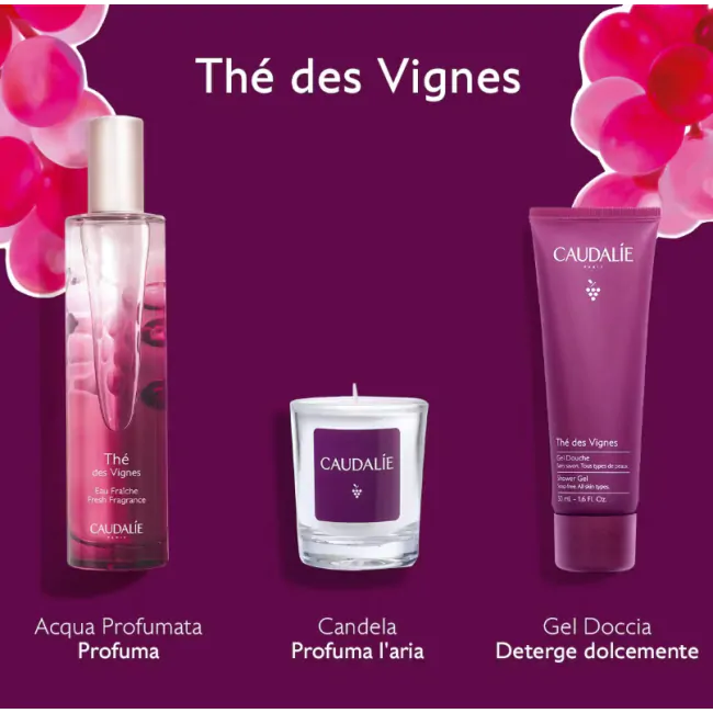 CAUDALIE The des Vignes Acqua Fresca Profumata + Gel Doccia + Candela
