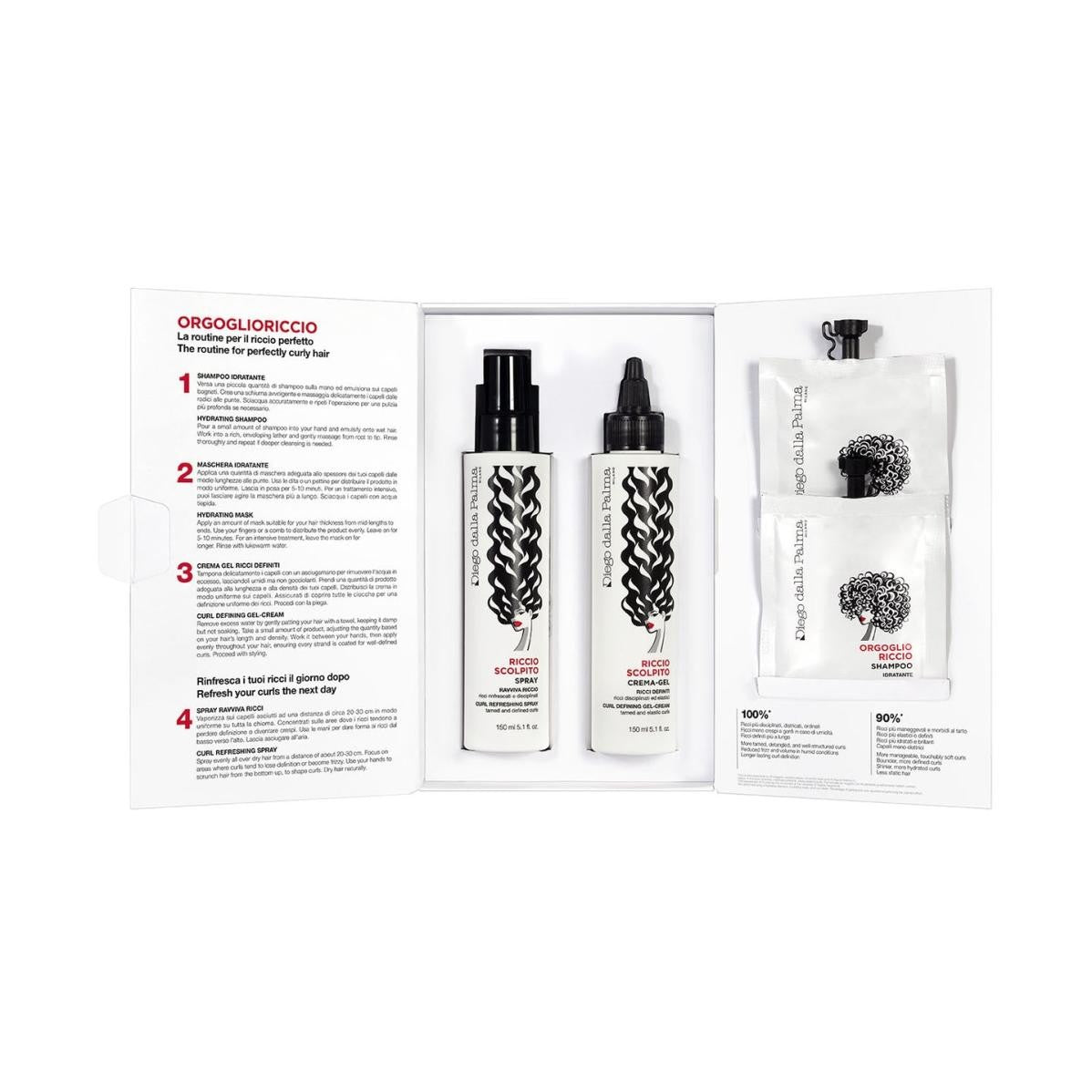 Diego dalla Palma Cofanetto Orgoglioriccio Shampoo Capelli ricci 50 ml + Maschera 30 ml + Siero 150 ml + Crema 150 ml