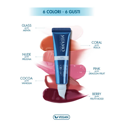 MIAMO LIP GLOSS CORAL 15ML - Idratante con Protezione SPF30+ GUSTO PESCA