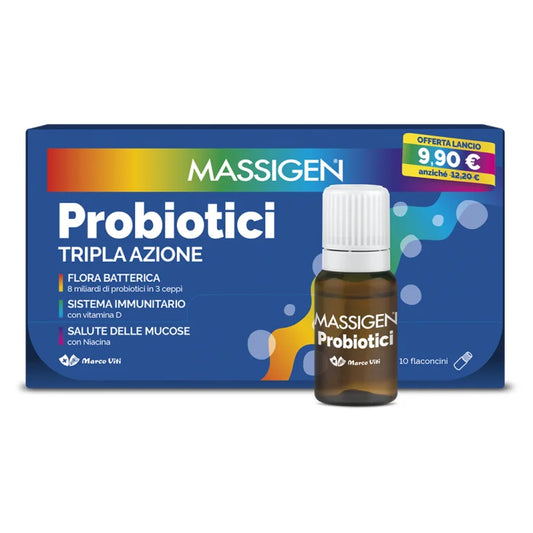 MASSIGEN PROBIOTICI 8MILIARDI 10 FLACONCINI con VITAMINA D e NIACINA