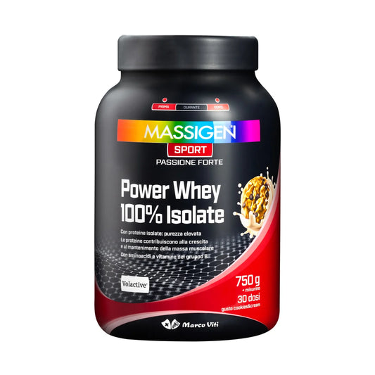 Massigen Sport Power Whey Isolate gusto Cookies e Cream 750g - PROTEINE 100% ISOLATE